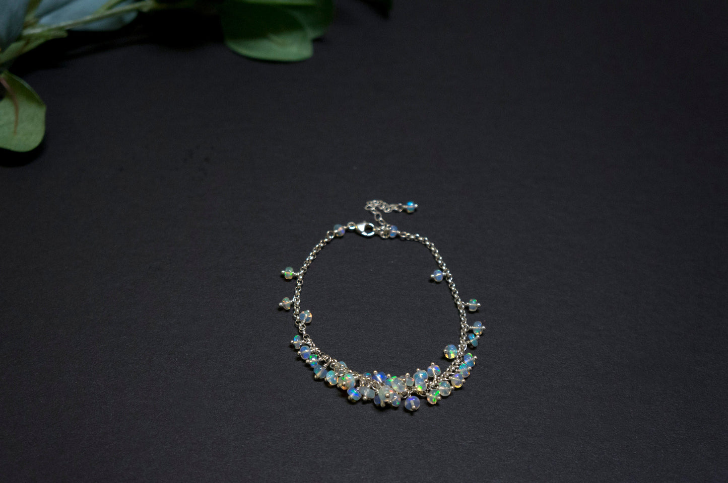 Opal sterling silver cluster bracelet