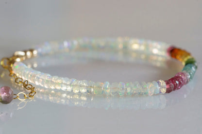 Rainbow tourmaline and opal bracelet