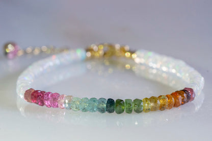 Rainbow tourmaline and opal bracelet