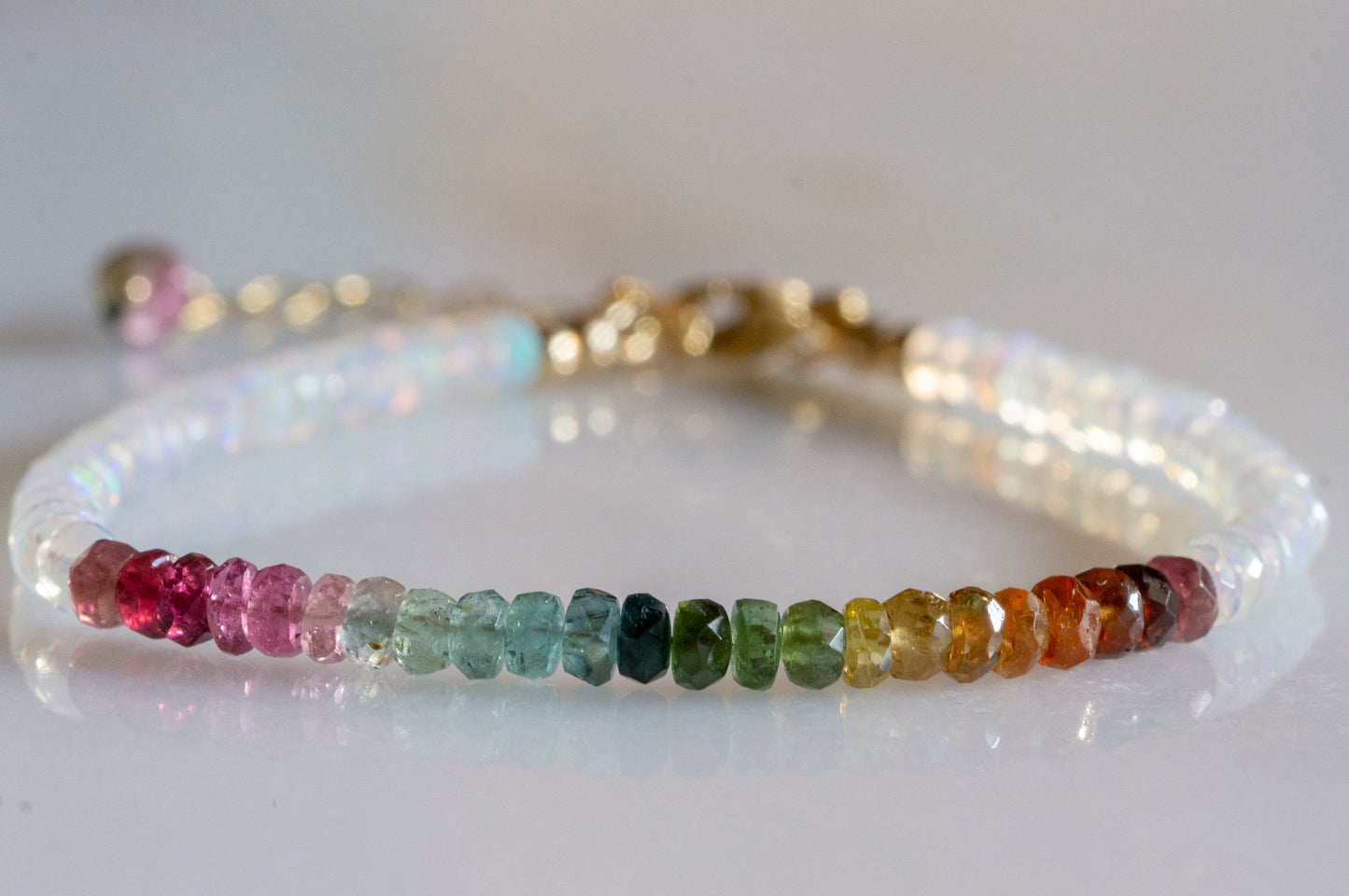 Rainbow tourmaline and opal bracelet