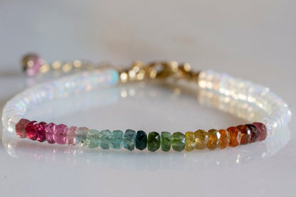 Rainbow tourmaline and opal bracelet