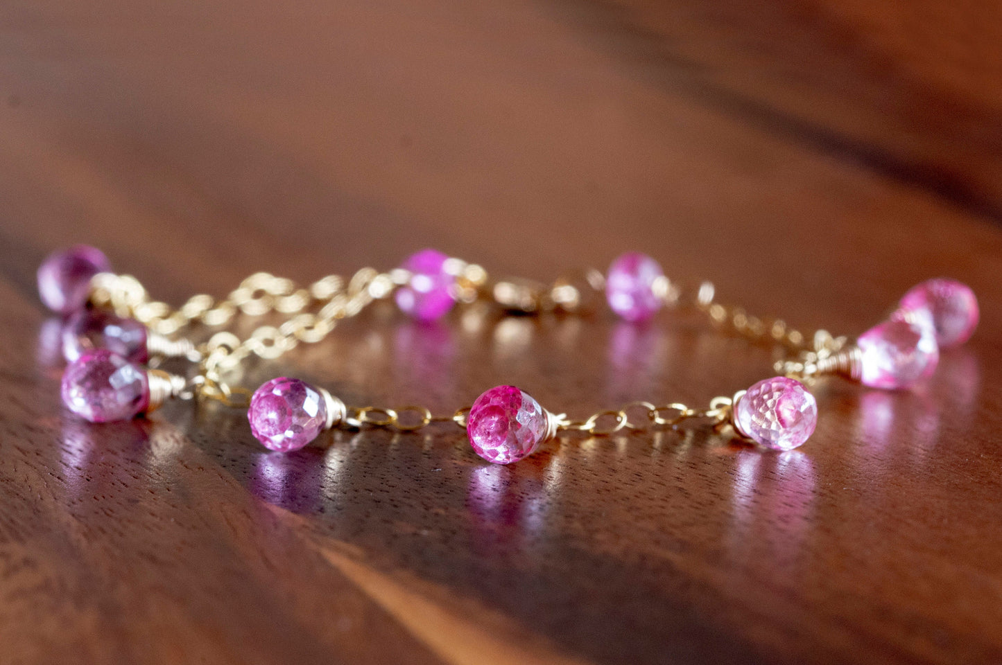 Pink topaz drop bracelet