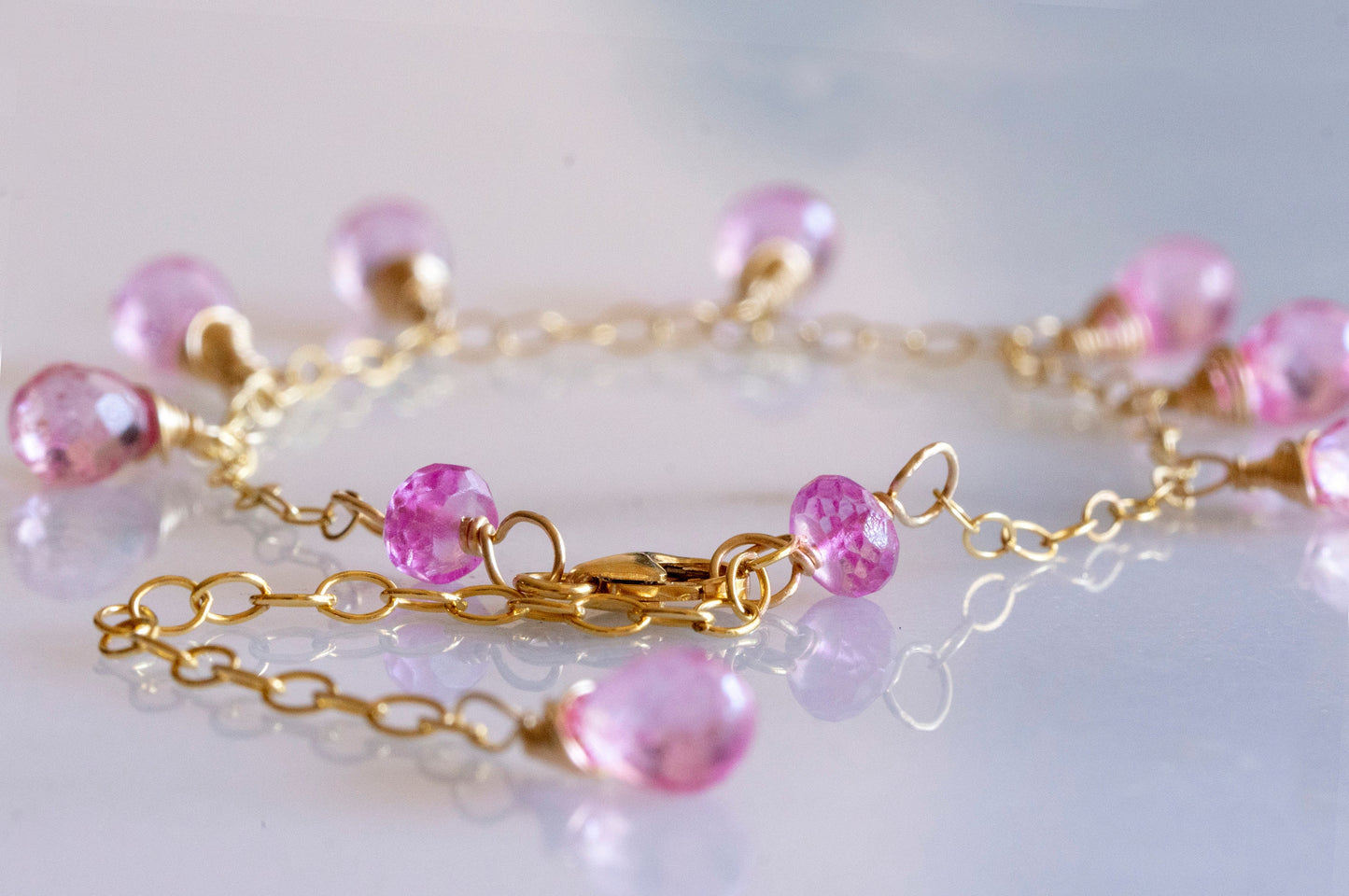 Pink topaz drop bracelet
