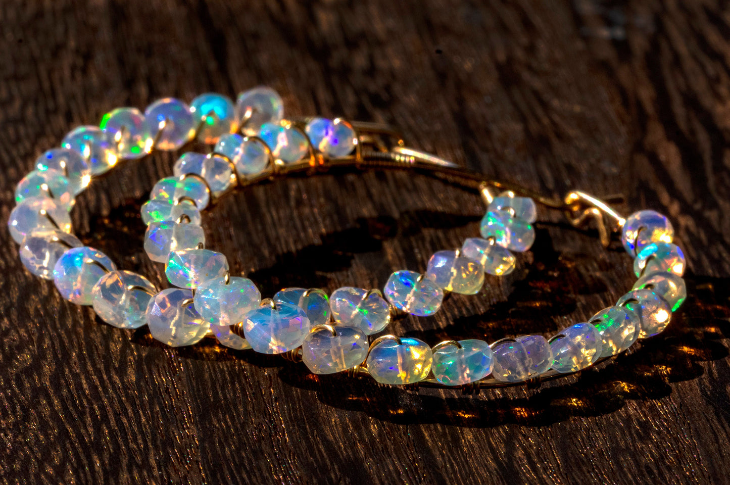 Facet opal hoop earrings