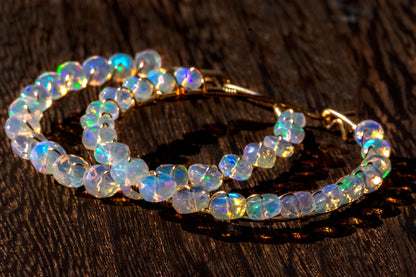 Facet opal hoop earrings
