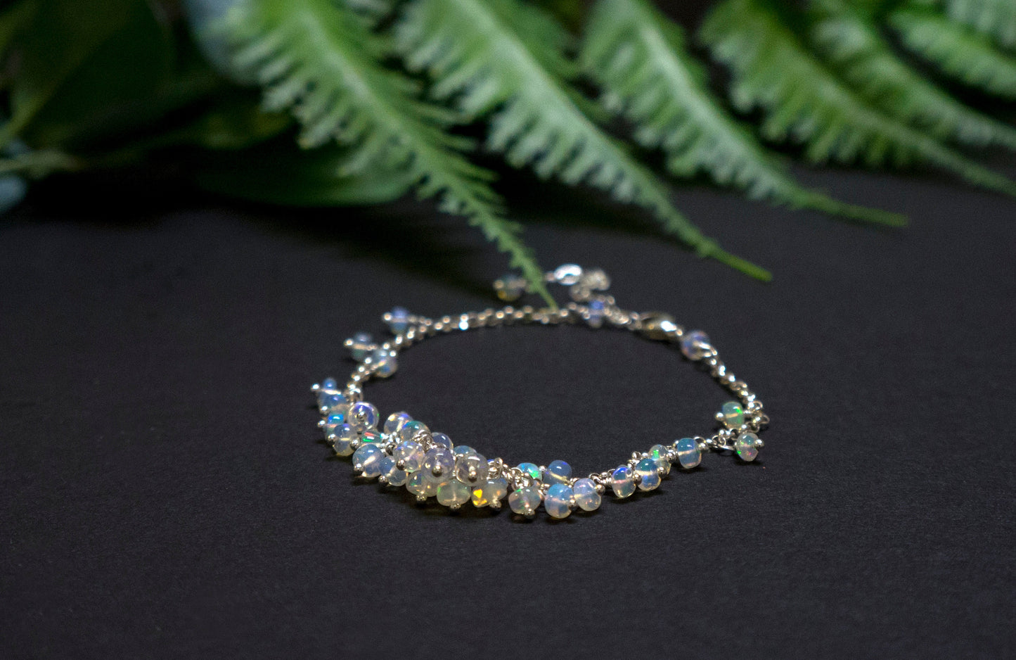Opal sterling silver cluster bracelet