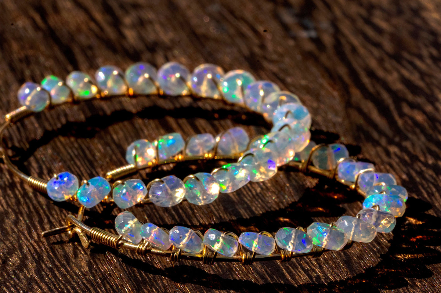Facet opal hoop earrings