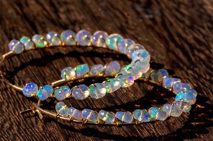 Facet opal hoop earrings