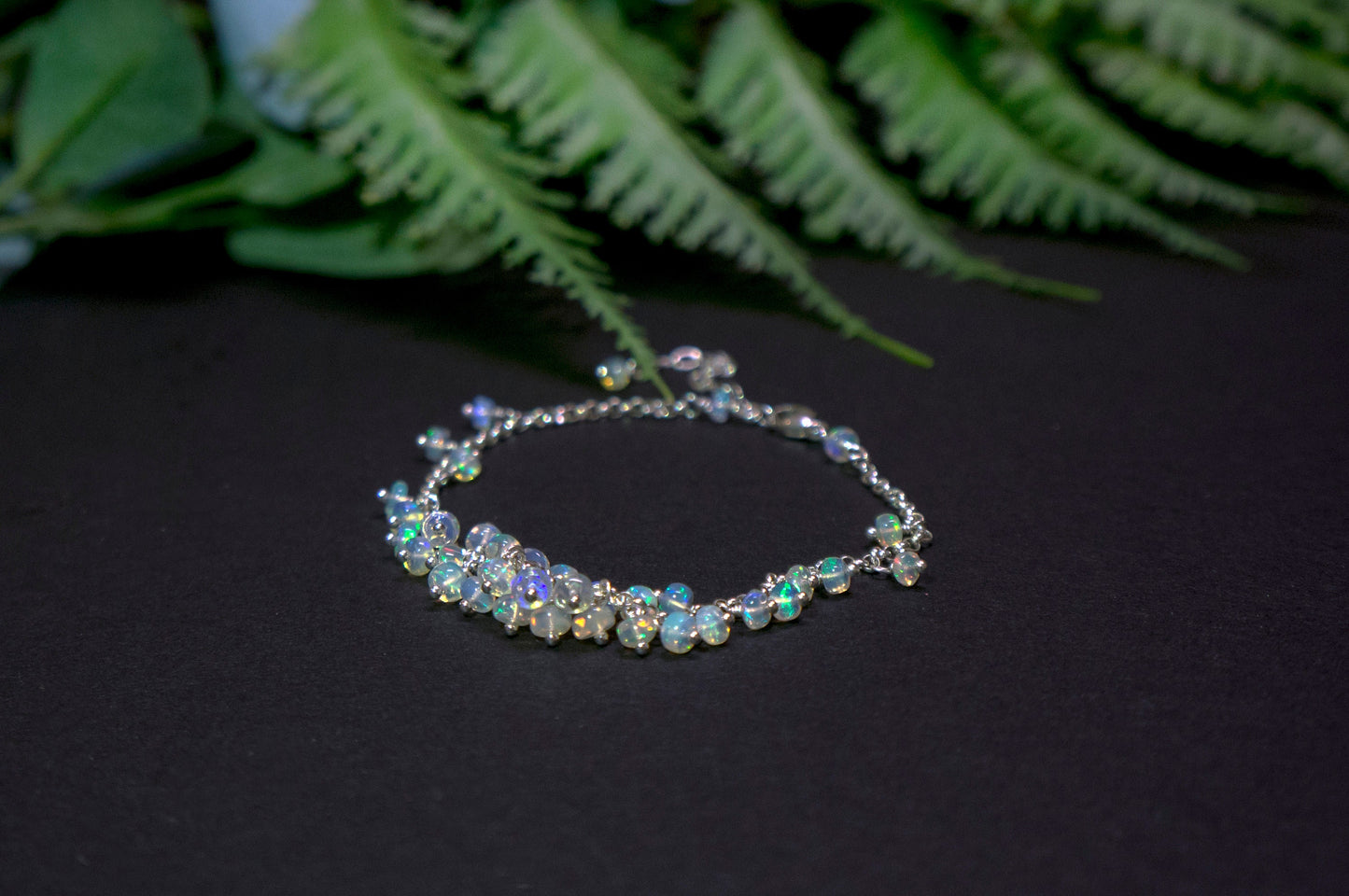 Opal sterling silver cluster bracelet