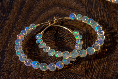Facet opal hoop earrings
