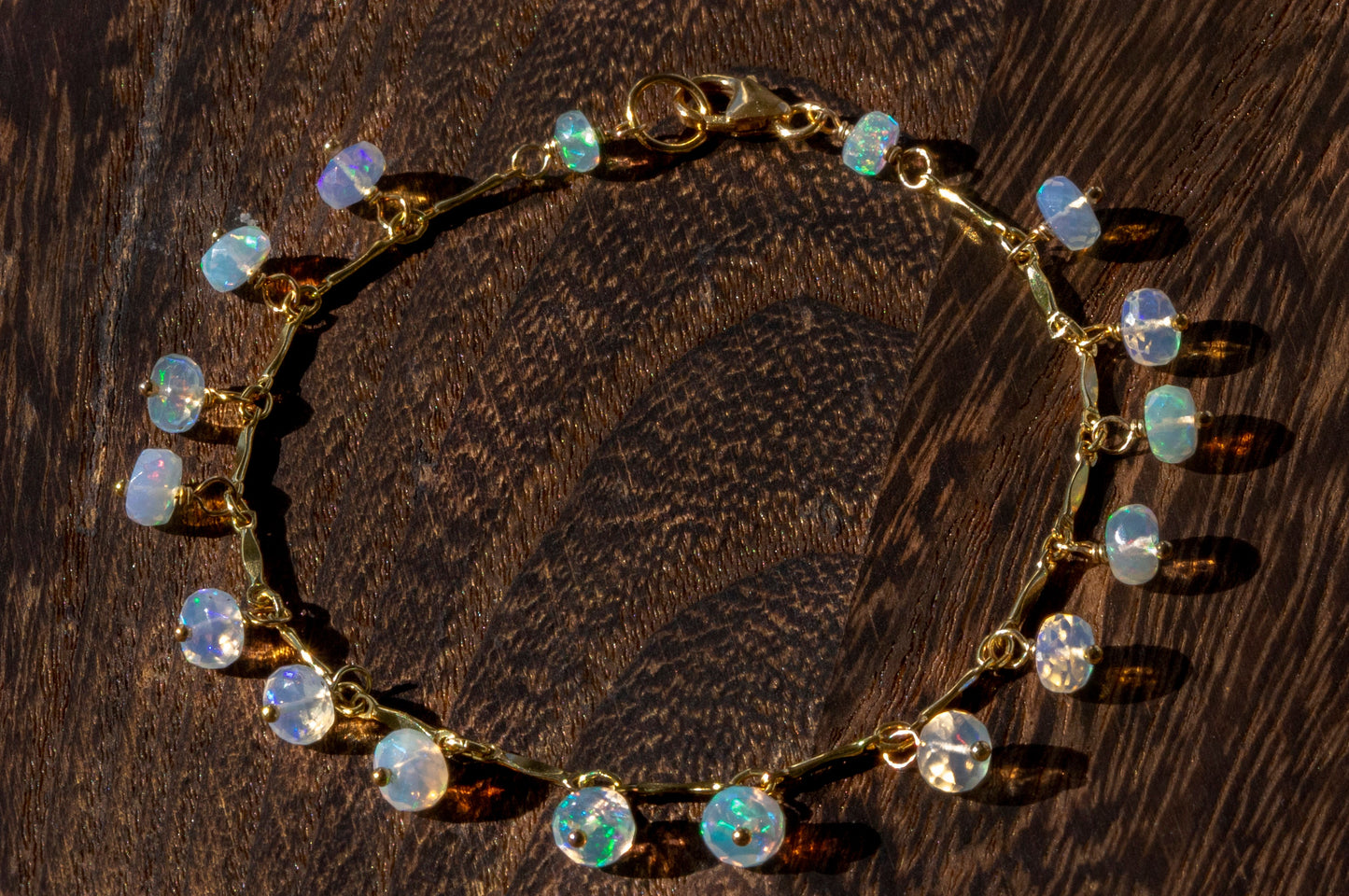 Opal dangle gold filled bracelet, October birth stone