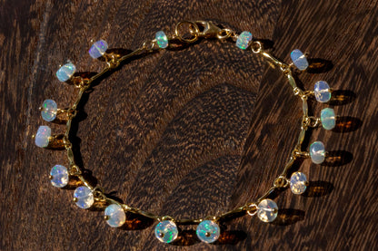 Opal dangle gold filled bracelet, October birth stone