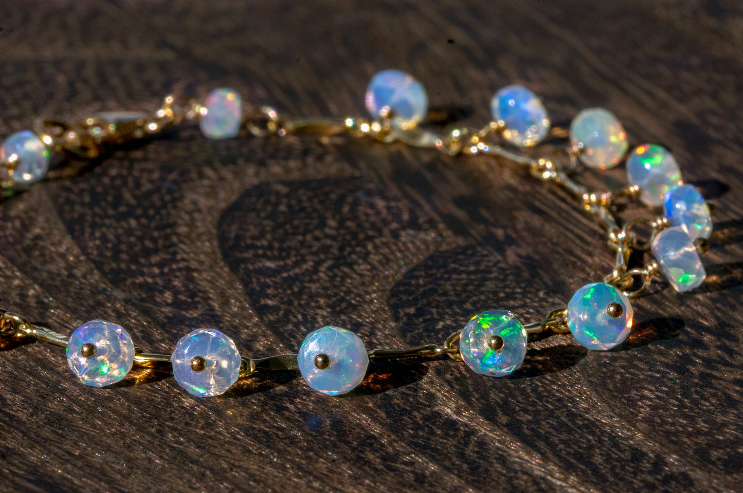 Opal dangle gold filled bracelet, October birth stone