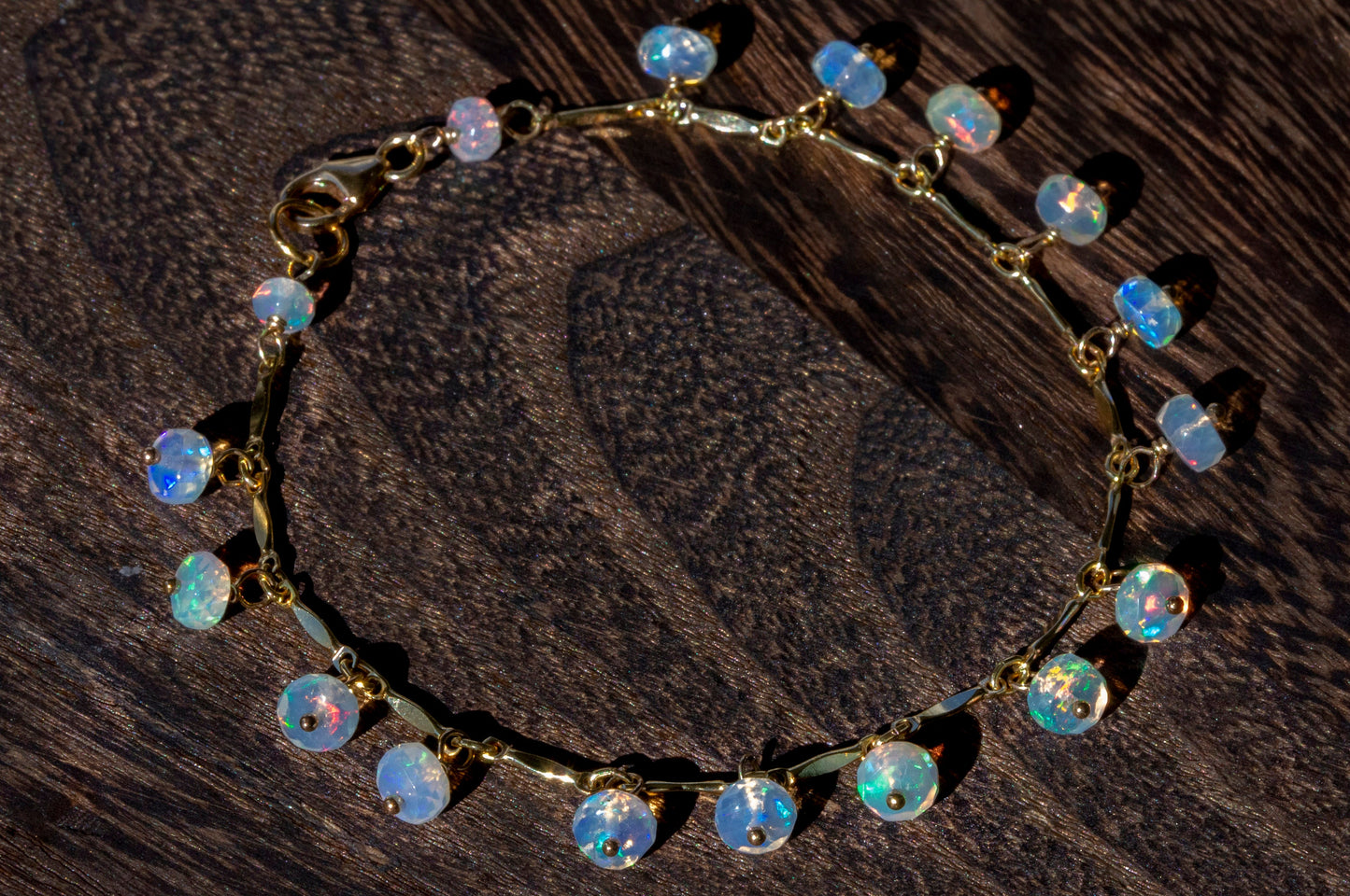 Opal dangle gold filled bracelet, October birth stone
