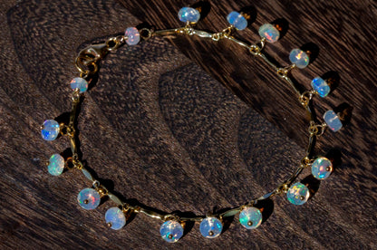 Opal dangle gold filled bracelet, October birth stone