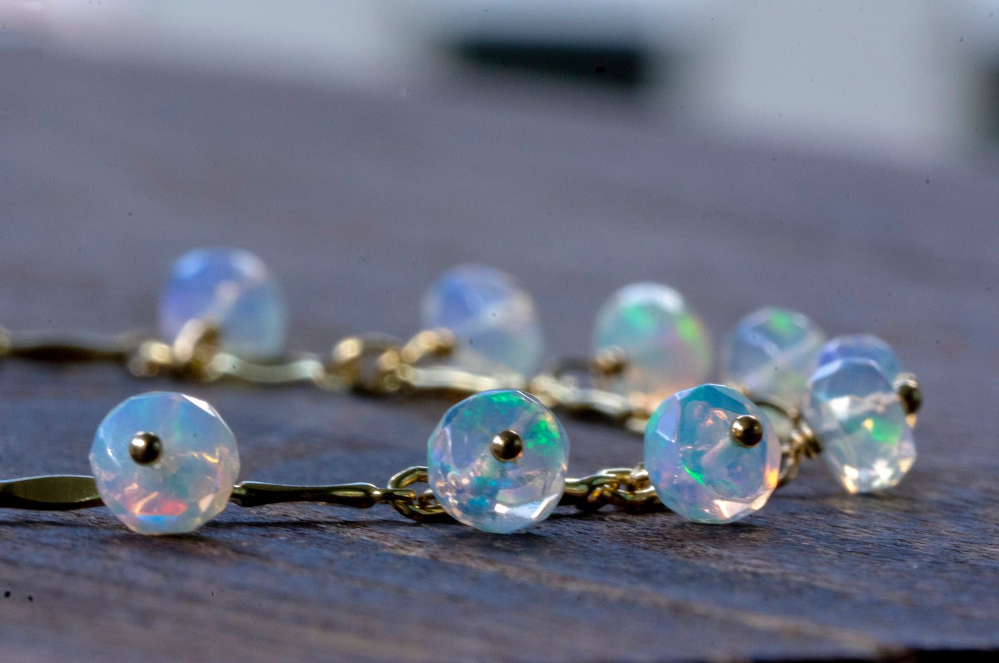Opal dangle gold filled bracelet, October birth stone