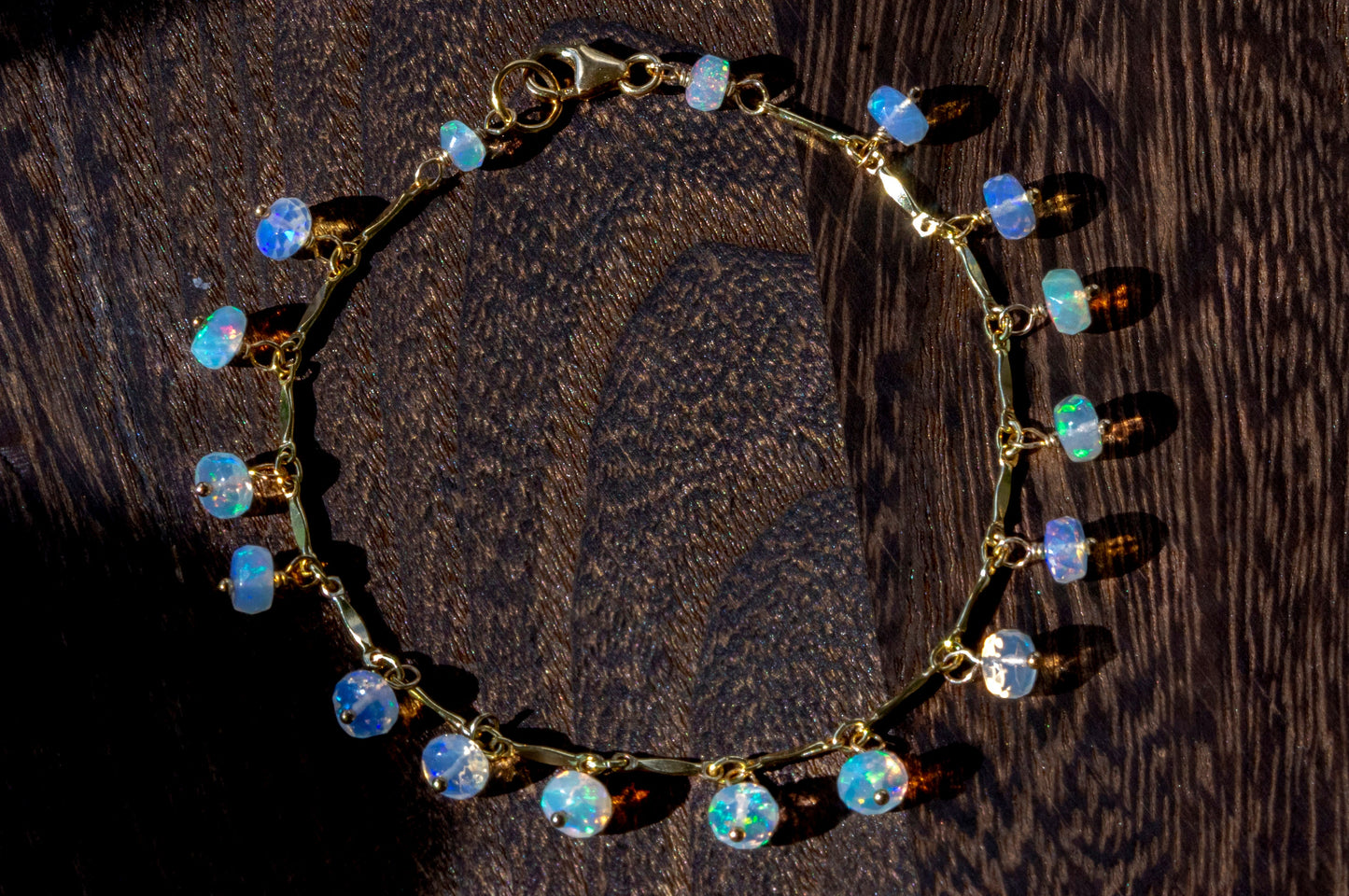 Opal dangle gold filled bracelet, October birth stone