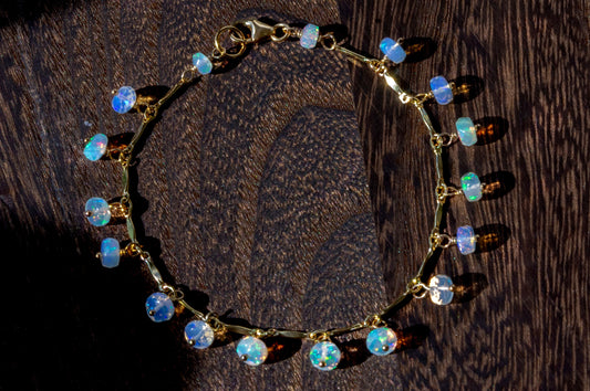 Opal dangle gold filled bracelet, October birth stone