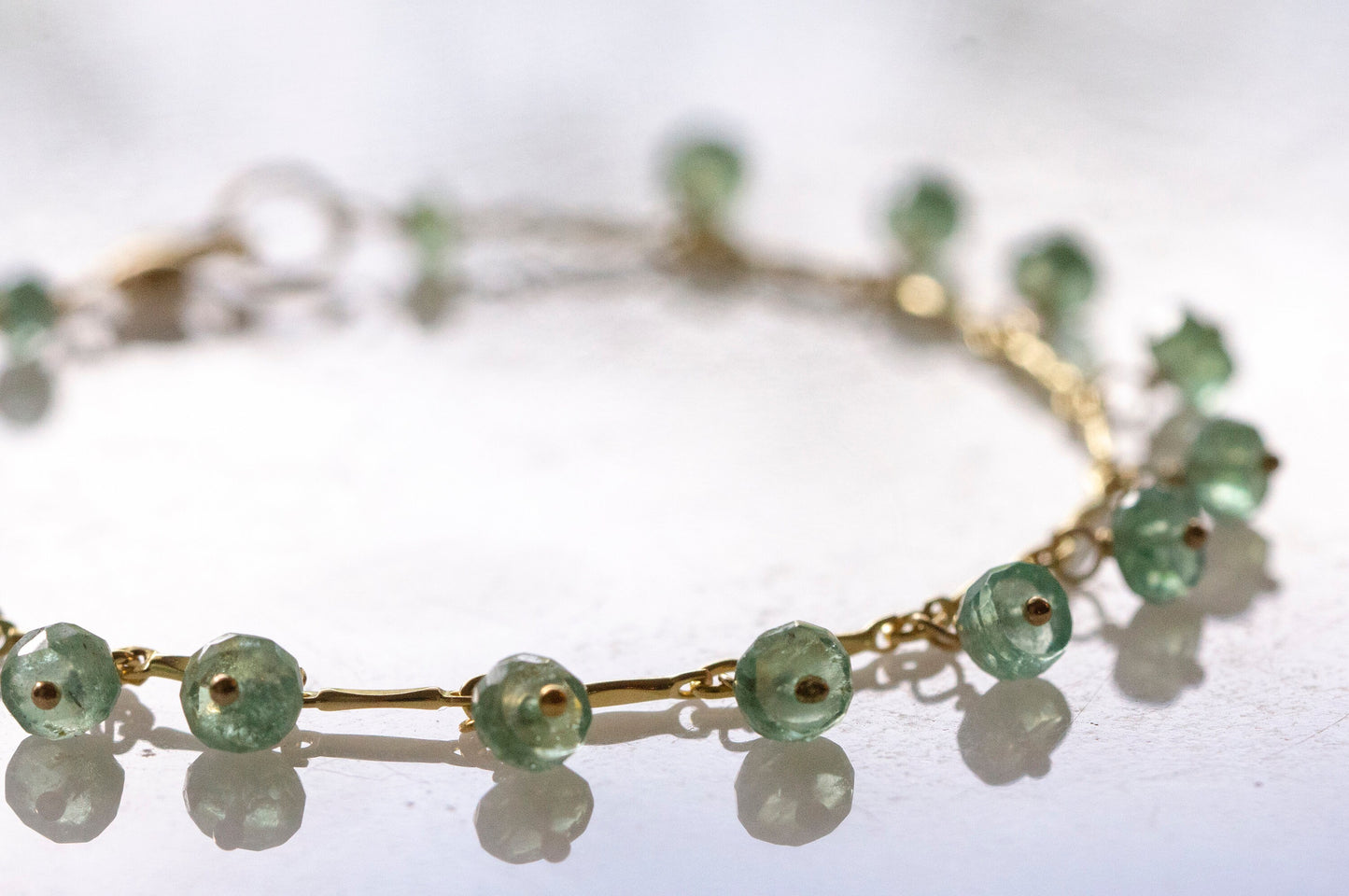 Emerald dangle gold filled bracelet
