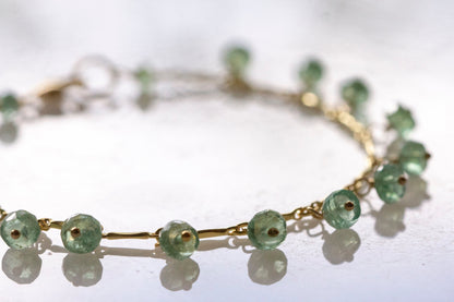 Emerald dangle gold filled bracelet