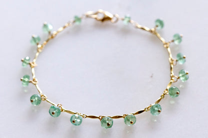 Emerald dangle gold filled bracelet