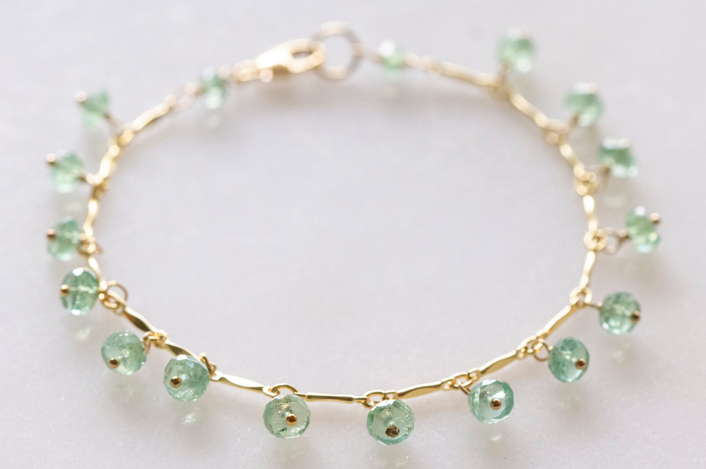Emerald dangle gold filled bracelet