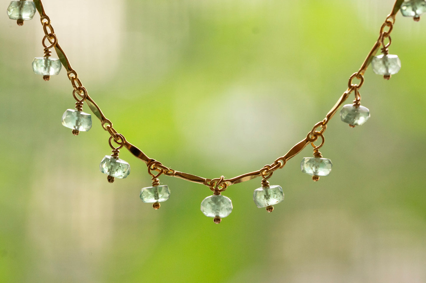 Emerald dangle gold filled bracelet
