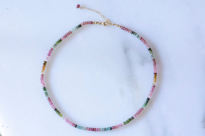Multicolor tourmaline bead necklace