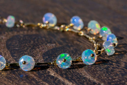 Opal dangle gold filled bracelet, October birth stone