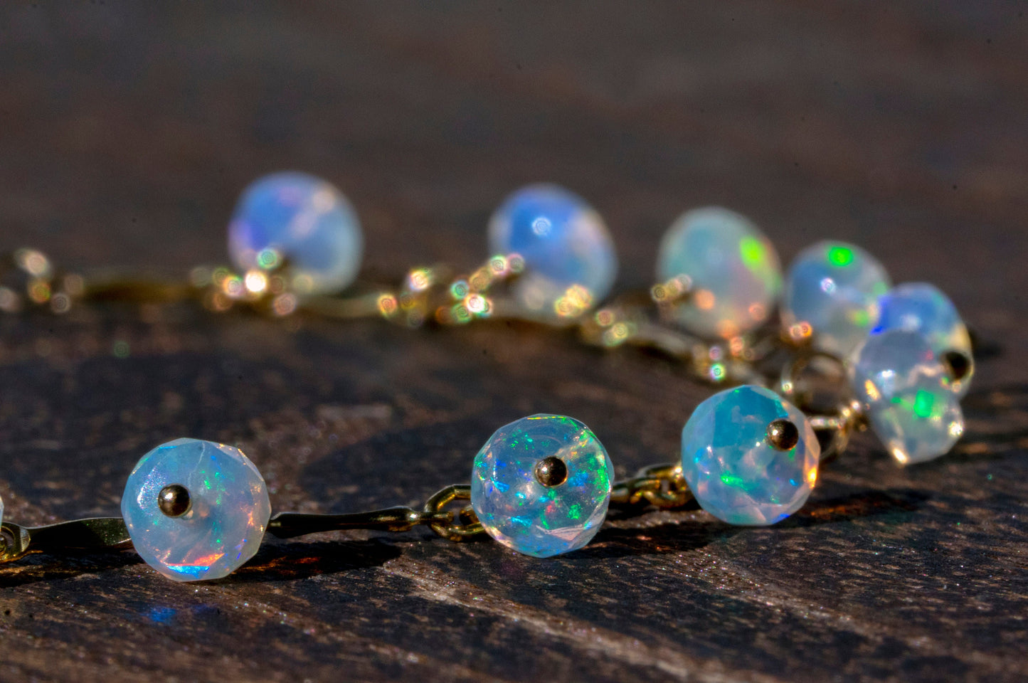 Opal dangle gold filled bracelet, October birth stone