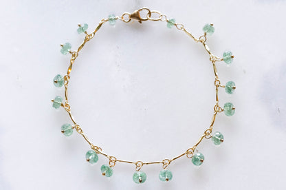 Emerald dangle gold filled bracelet
