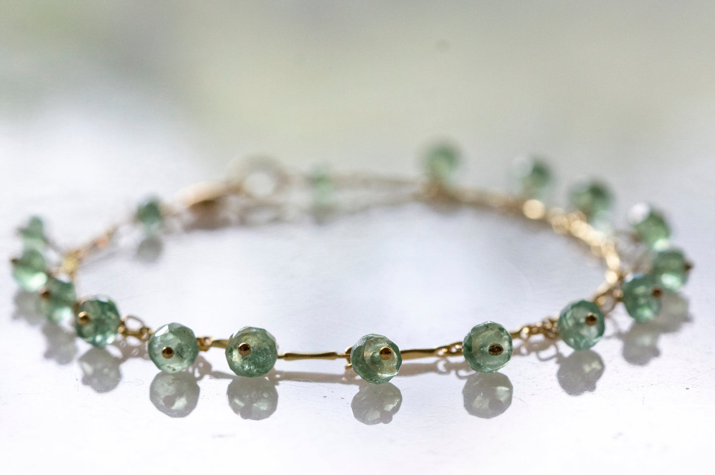 Emerald dangle gold filled bracelet
