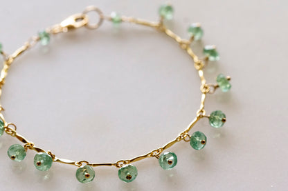 Emerald dangle gold filled bracelet