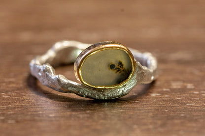 Dendritic agate twig shank ring