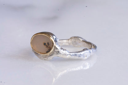 Dendritic agate twig shank ring