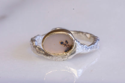 Dendritic agate twig shank ring