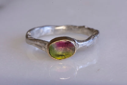 watermelon tourmaline twig textured ring