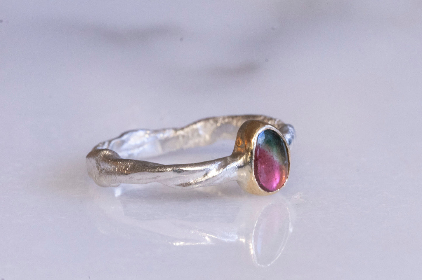 watermelon tourmaline twig texture ring