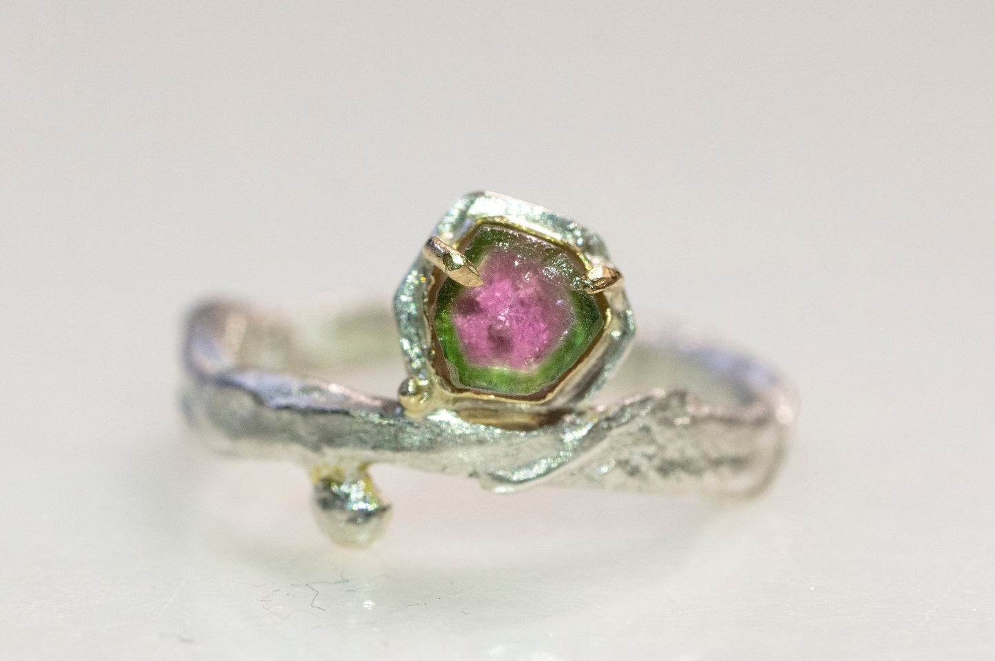 watermelon tourmaline twig ring