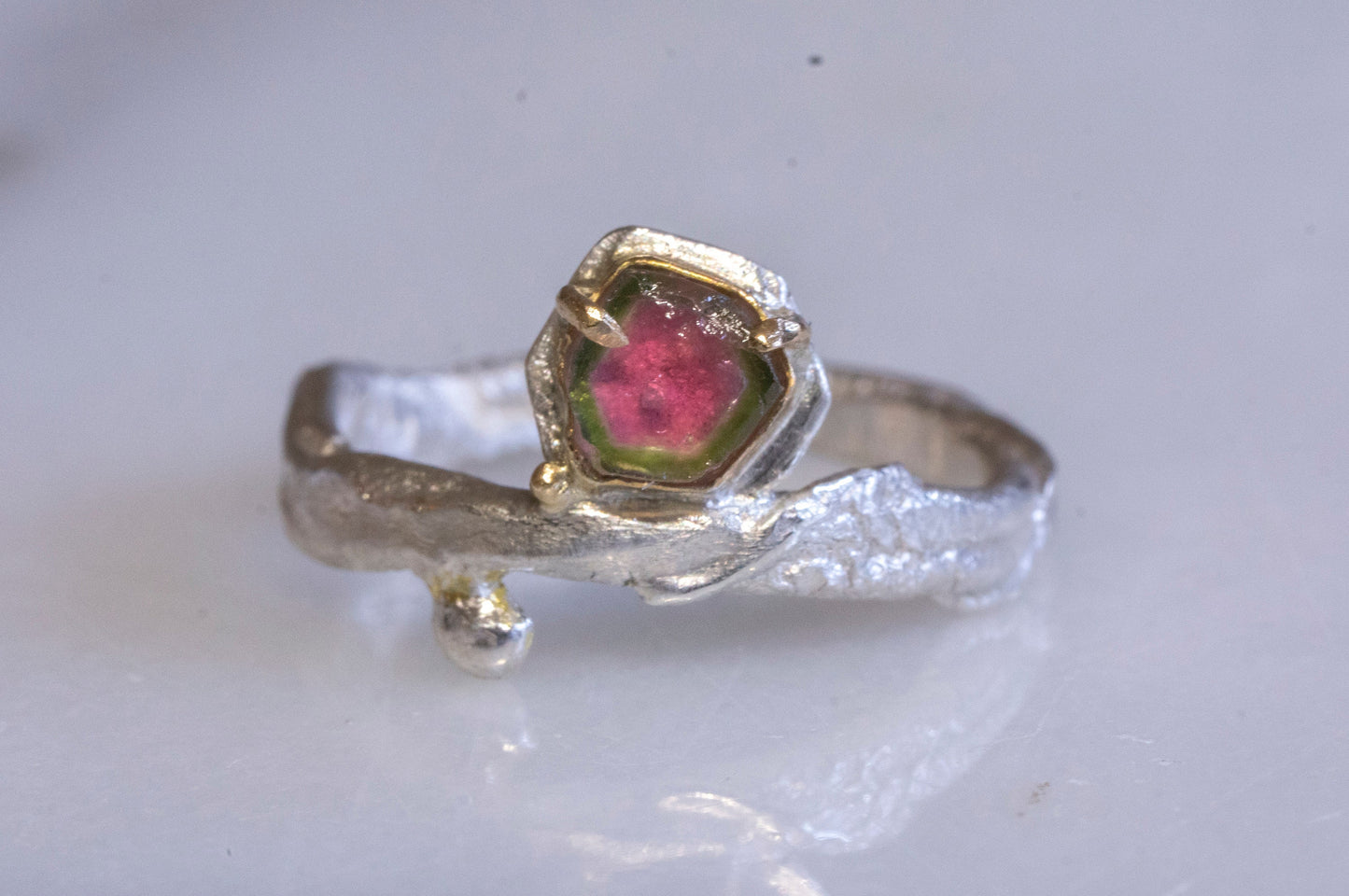 watermelon tourmaline twig ring