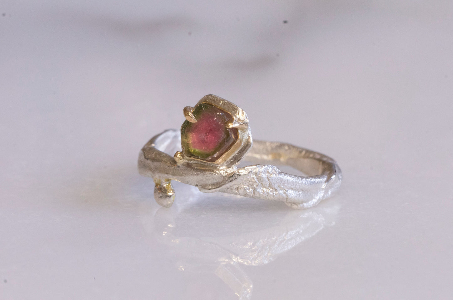 watermelon tourmaline twig ring