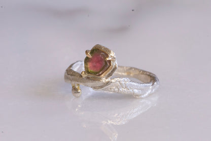watermelon tourmaline twig ring