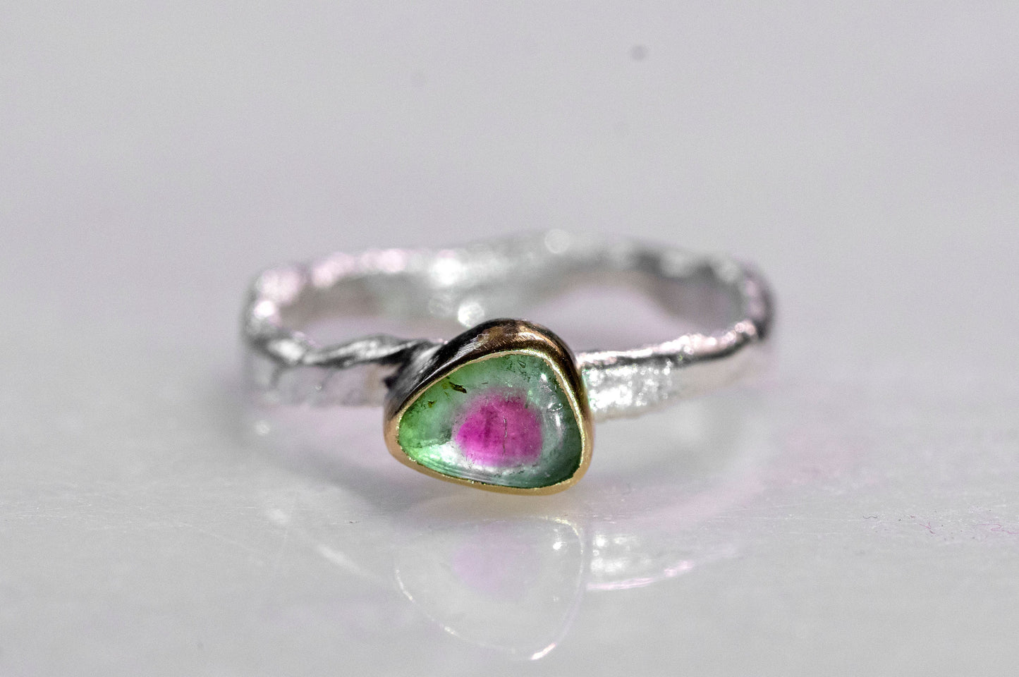 watermelon tourmaline twig textured ring