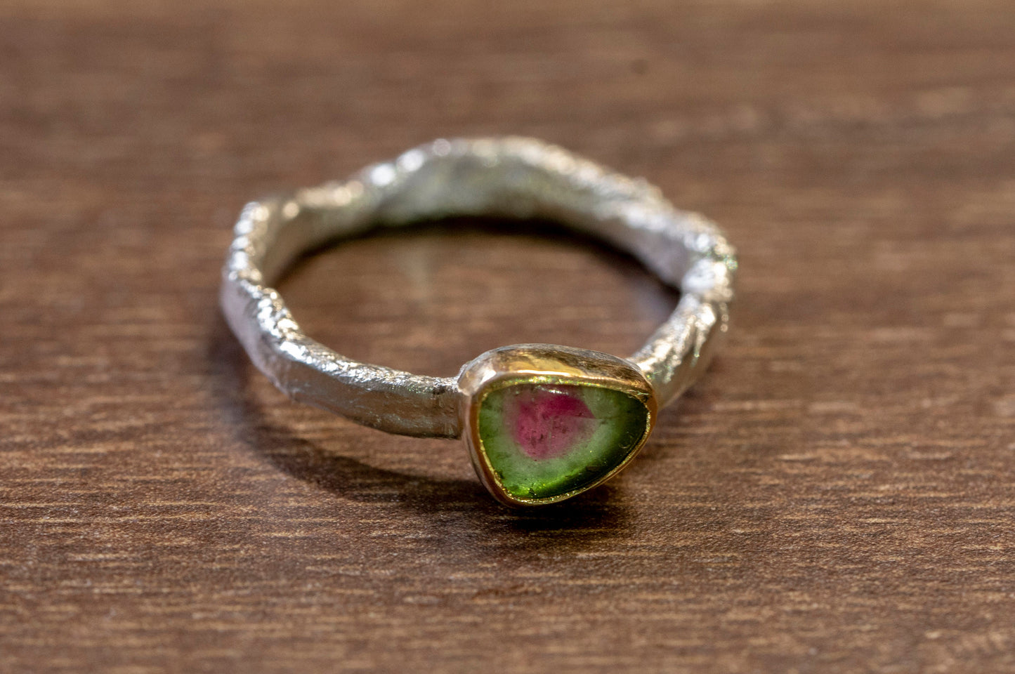 watermelon tourmaline twig textured ring