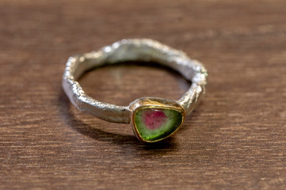 watermelon tourmaline twig textured ring