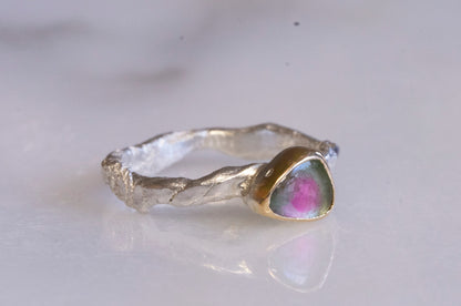 watermelon tourmaline twig textured ring