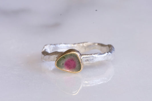 watermelon tourmaline twig textured ring