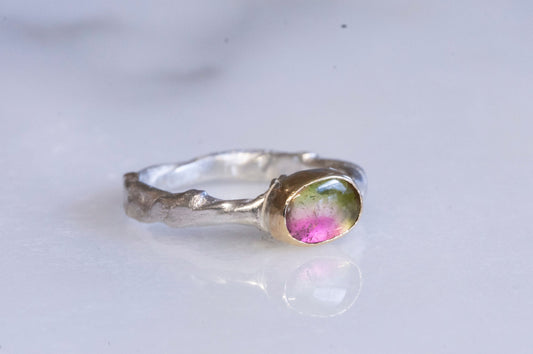 watermelon tourmaline twig textured ring