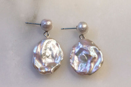 Baroque petal pearl silver earrings