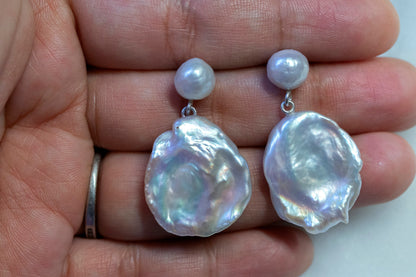 Baroque petal pearl silver earrings